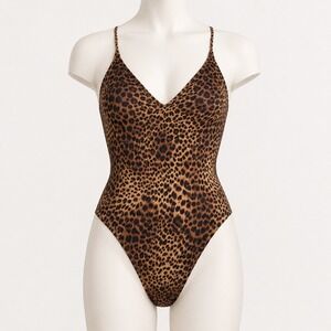 Aerie Leopard Print One Piece Cheeky Swimsuit Brown XS Beach Boho Resortwear